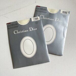 2X Vintage  Christian Dior White Ultra Sheer Control Top Pantyhose SZ 2